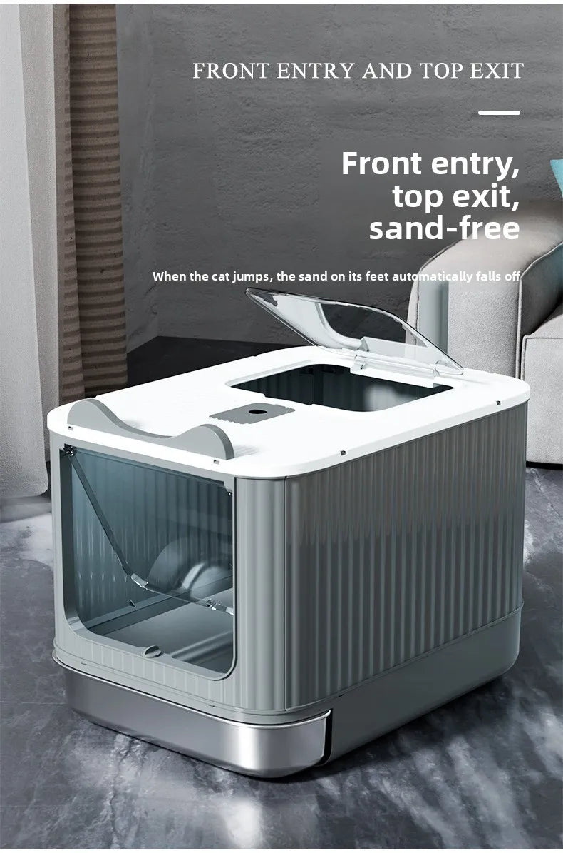 Automatic Self Cleaning Enclosed Cat Litter Box XXL Stainless Steel Drawer Anti Splash Odor Control Antibacterial Easy Clean