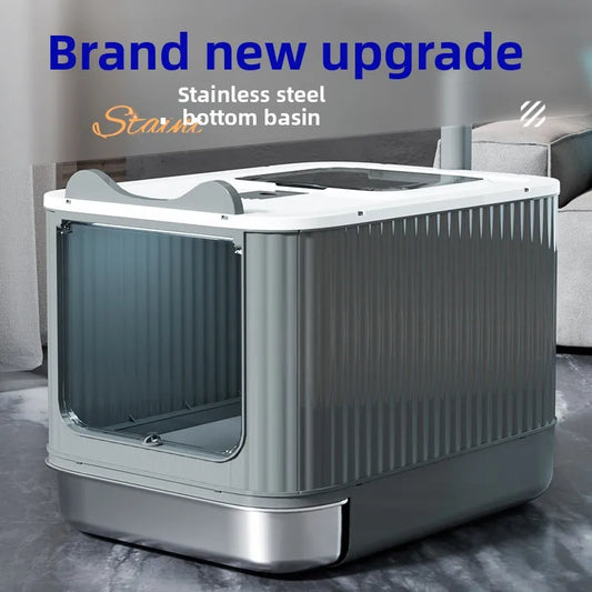 Automatic Self Cleaning Enclosed Cat Litter Box XXL Stainless Steel Drawer Anti Splash Odor Control Antibacterial Easy Clean