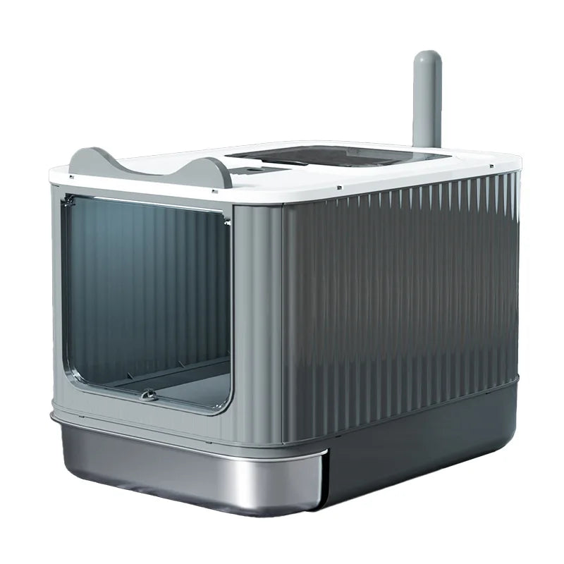 Automatic Self Cleaning Enclosed Cat Litter Box XXL Stainless Steel Drawer Anti Splash Odor Control Antibacterial Easy Clean