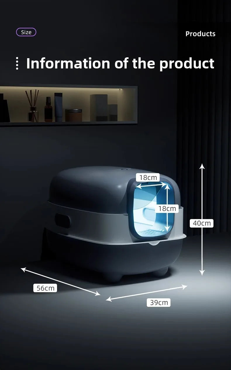 Smart App Controlled Automatic Self Cleaning Cat Litter Box XXL Closed UV Sterilization Deodorizer Covered Toilet Odor Control