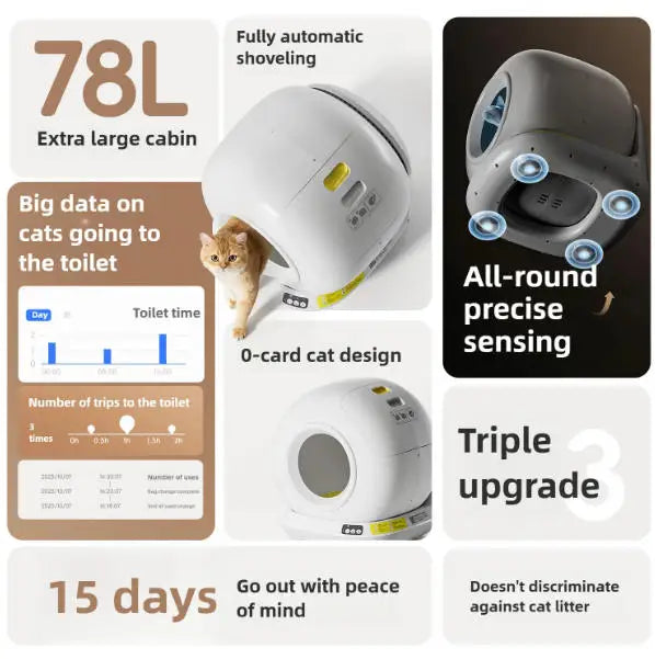 78L Self Cleaning Cat Litter Box Fully Enclosed Automatic Cat Sand Box App Control Extra Large Space Smart Pet Toilet Tray
