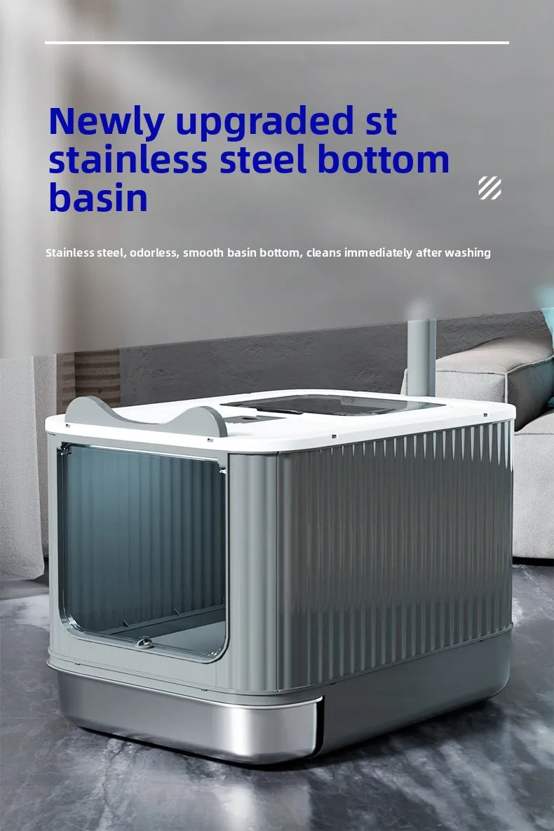 Automatic Self Cleaning Enclosed Cat Litter Box XXL Stainless Steel Drawer Anti Splash Odor Control Antibacterial Easy Clean