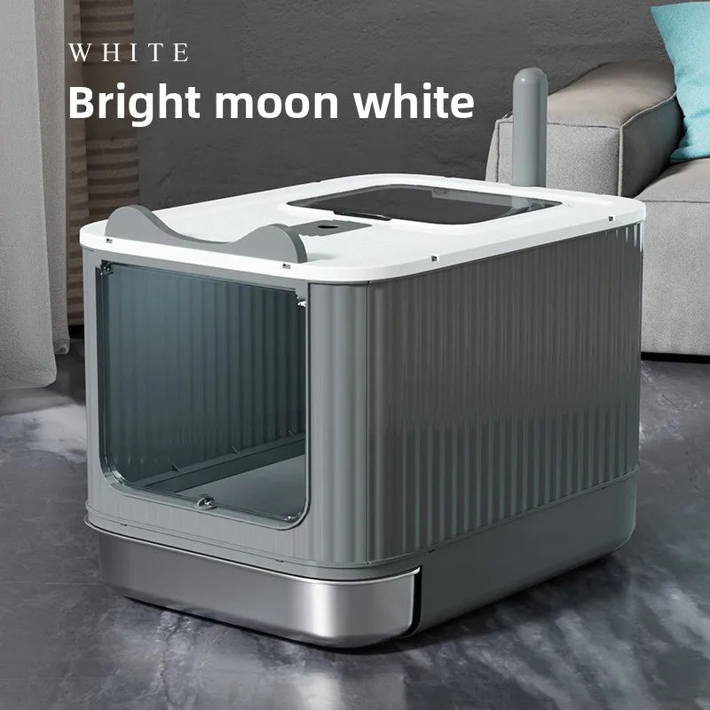 Automatic Self Cleaning Enclosed Cat Litter Box XXL Stainless Steel Drawer Anti Splash Odor Control Antibacterial Easy Clean