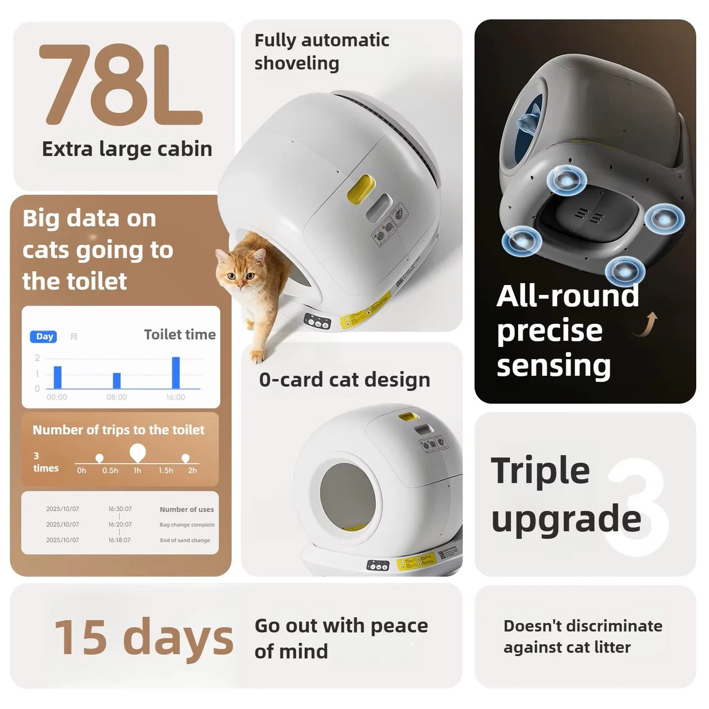 78L Self Cleaning Cat Litter Box Fully Enclosed Automatic Cat Sand Box App Control Extra Large Space Smart Pet Toilet Tray