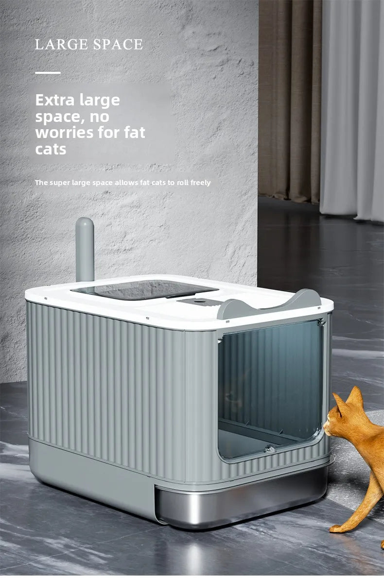 Automatic Self Cleaning Enclosed Cat Litter Box XXL Stainless Steel Drawer Anti Splash Odor Control Antibacterial Easy Clean