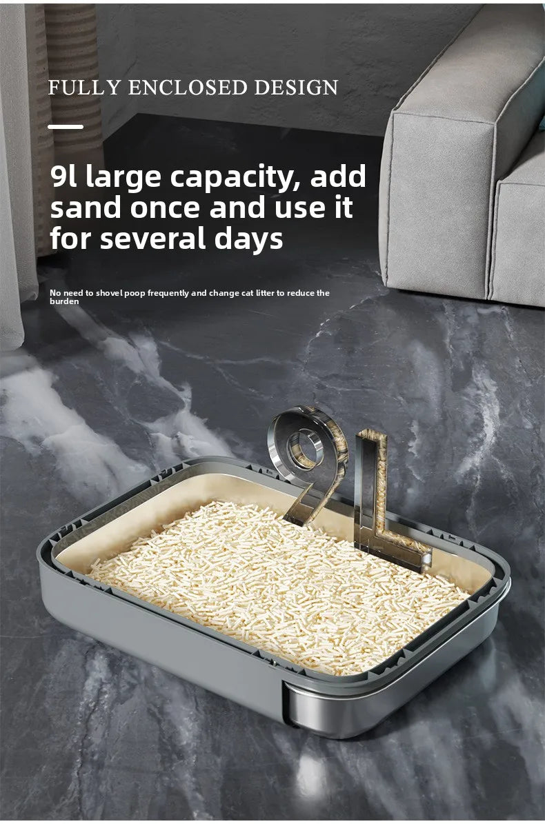 Automatic Self Cleaning Enclosed Cat Litter Box XXL Stainless Steel Drawer Anti Splash Odor Control Antibacterial Easy Clean